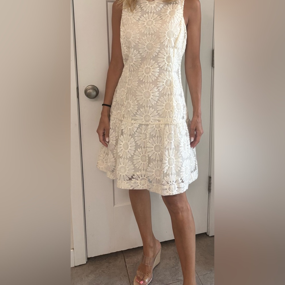 Banana Republic Gorgeous Lace Overlay Cream Floral Mini Dress